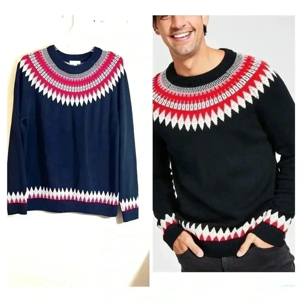 Charter Club Mens XL Fair Isle Holiday Sweater Black Multi Cotton Blend NEW